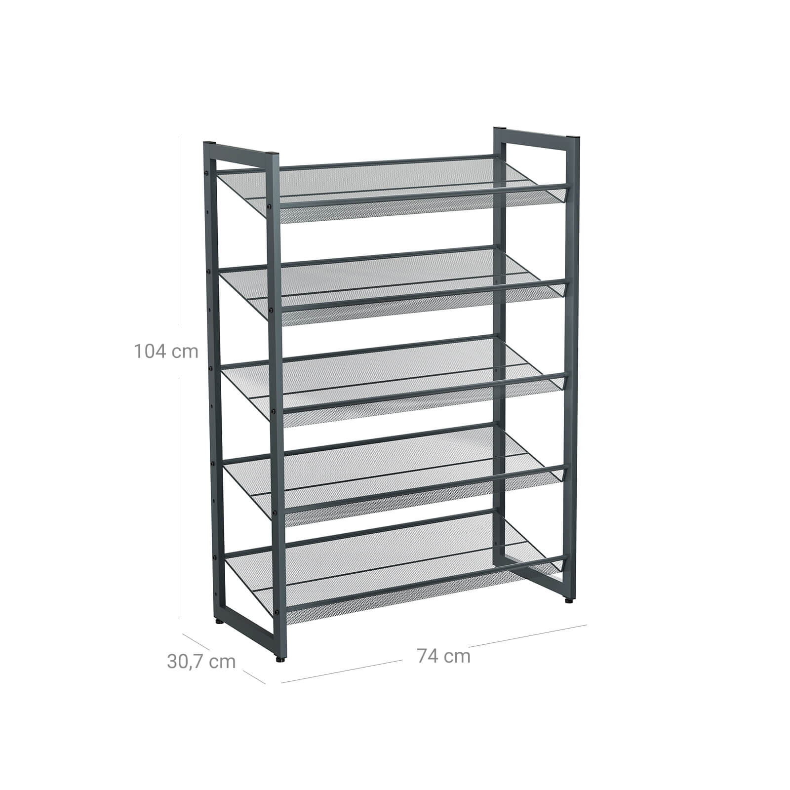5-Tier Metal Mesh Shoe Rack – Cool Grey – Stackable Design for 15 to 20 Pairs of Shoes