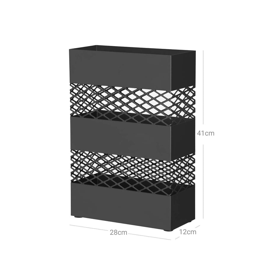 Umbrella Stand – Metal – Anthracite Grey – Rectangular with Water Tray and 4 Hooks
