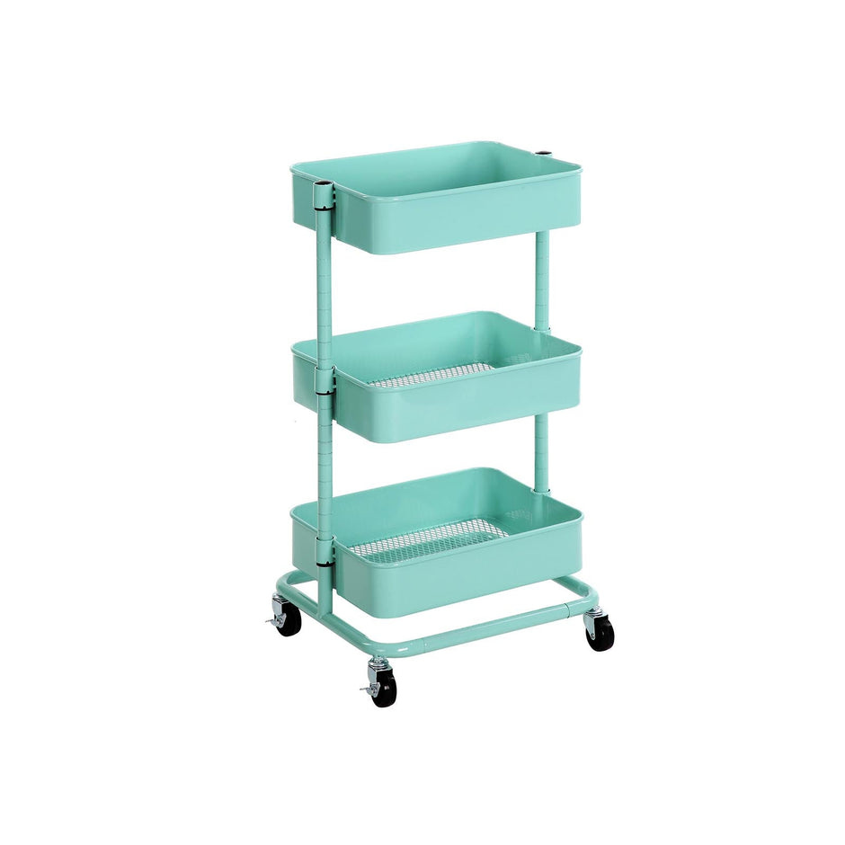 Metal Rolling Cart – Metal – Mint Green – 3-Tier Design with Height Adjustable Shelves and Brakes