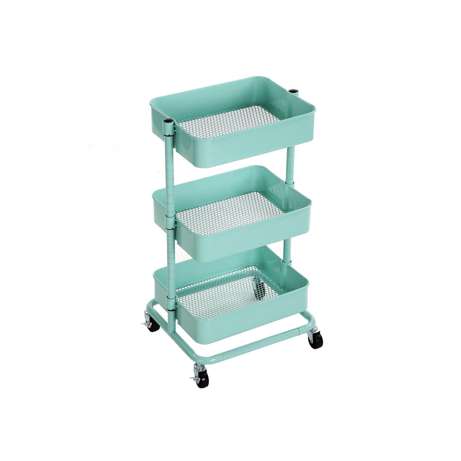 Metal Rolling Cart – Metal – Mint Green – 3-Tier Design with Height Adjustable Shelves and Brakes