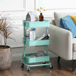 Metal Rolling Cart – Metal – Mint Green – 3-Tier Design with Height Adjustable Shelves and Brakes