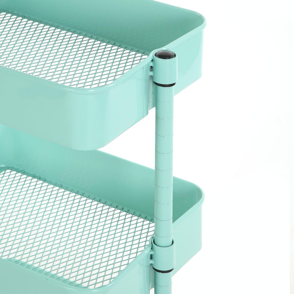 Metal Rolling Cart – Metal – Mint Green – 3-Tier Design with Height Adjustable Shelves and Brakes
