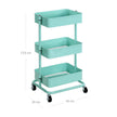 Metal Rolling Cart – Metal – Mint Green – 3-Tier Design with Height Adjustable Shelves and Brakes