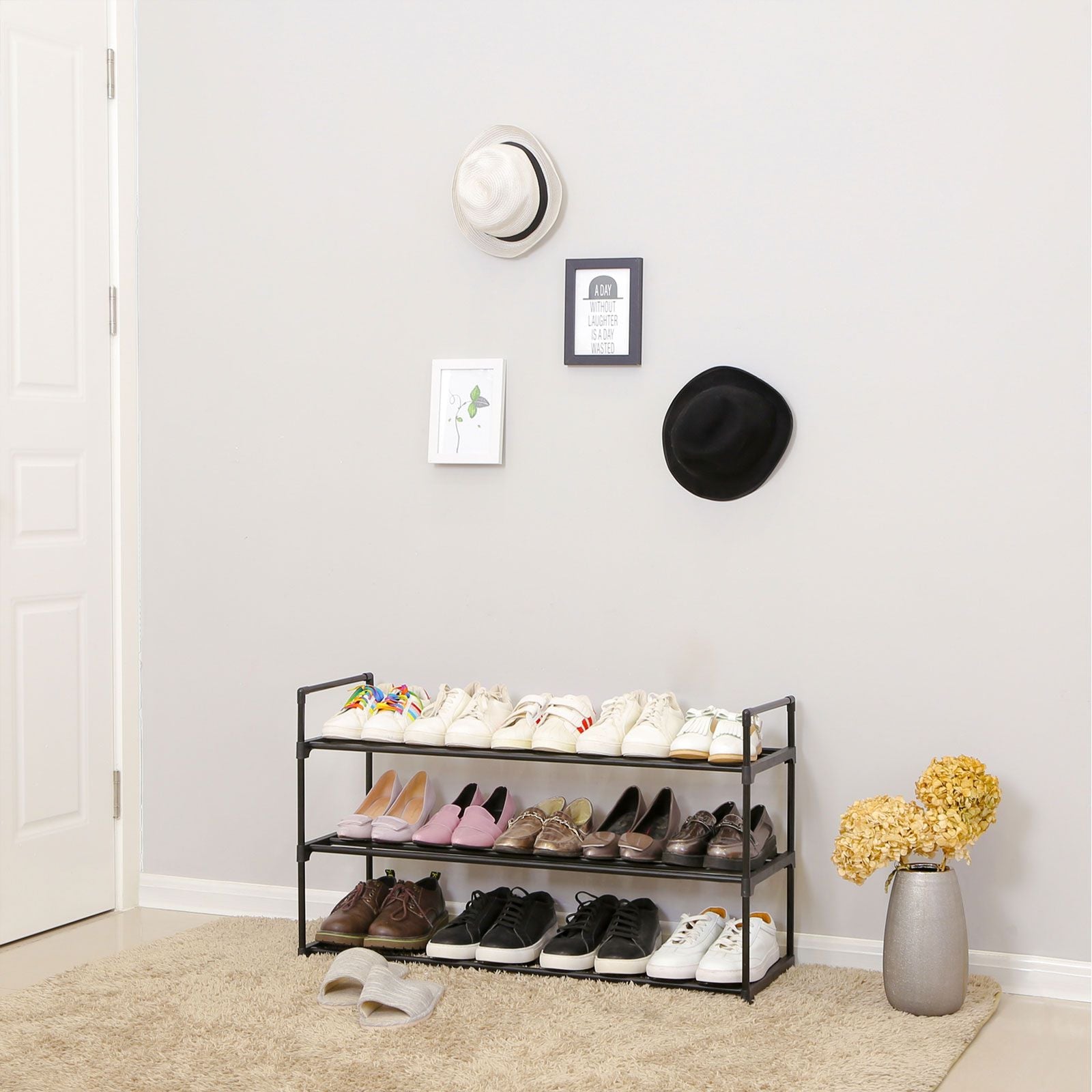 Shoe Rack – Steel – Grey – Holds Up to 15 Pairs, Compact Size