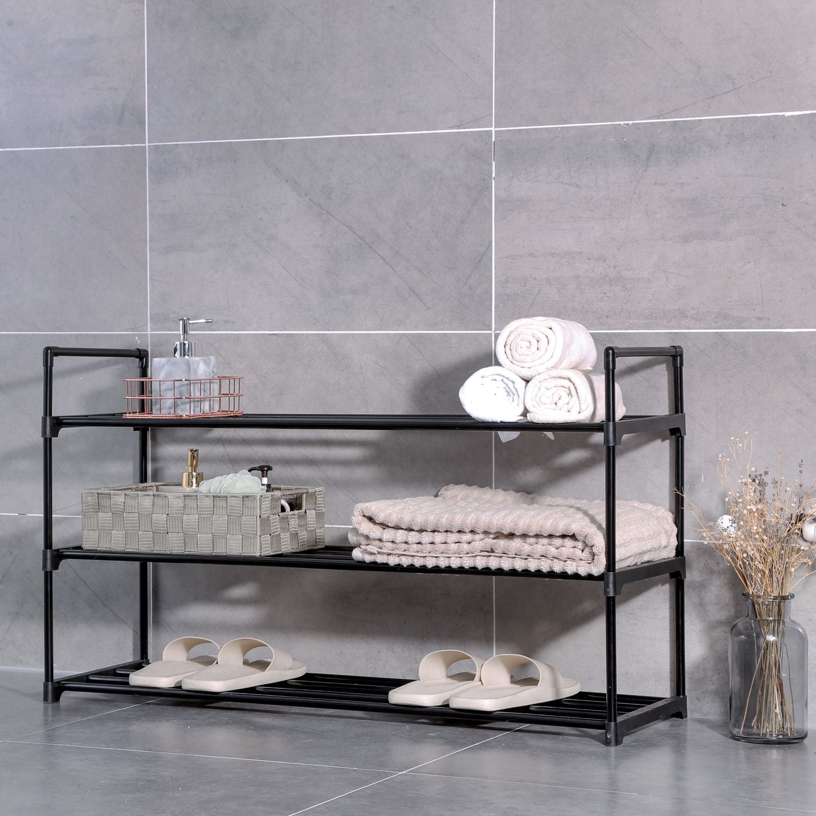 Shoe Rack – Steel – Grey – Holds Up to 15 Pairs, Compact Size