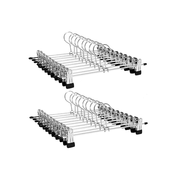Metal Trouser Hangers – Chrome-Plated – Silver – Non-Slip Design with Clips