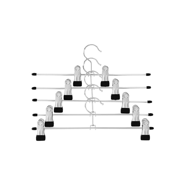 Metal Trouser Hangers – Chrome-Plated – Silver – Non-Slip Design with Clips