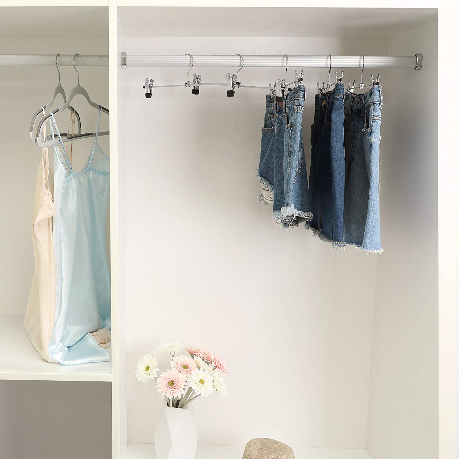 Metal Trouser Hangers – Chrome-Plated – Silver – Non-Slip Design with Clips