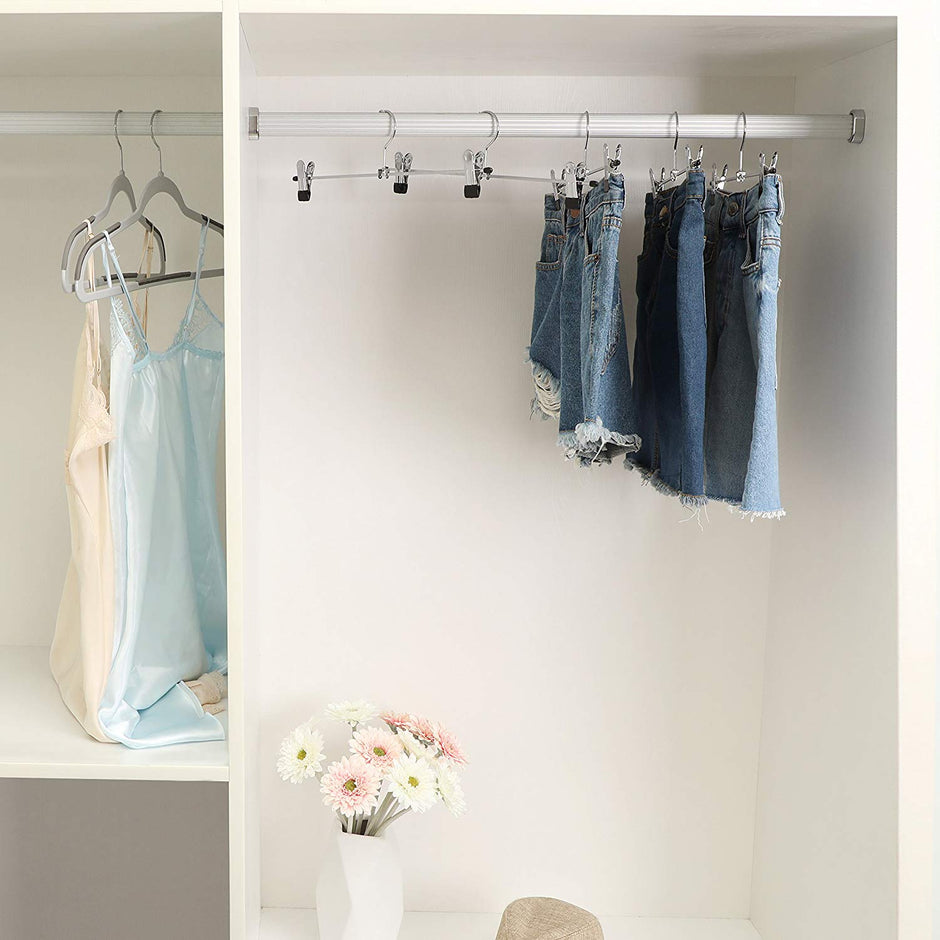 Metal Trouser Hangers – Chrome-Plated – Silver – Non-Slip Design with Clips