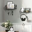 Metal Wall Shelves – Metal – Black – Set of 2 with Hooks, Load Capacity 15 kg