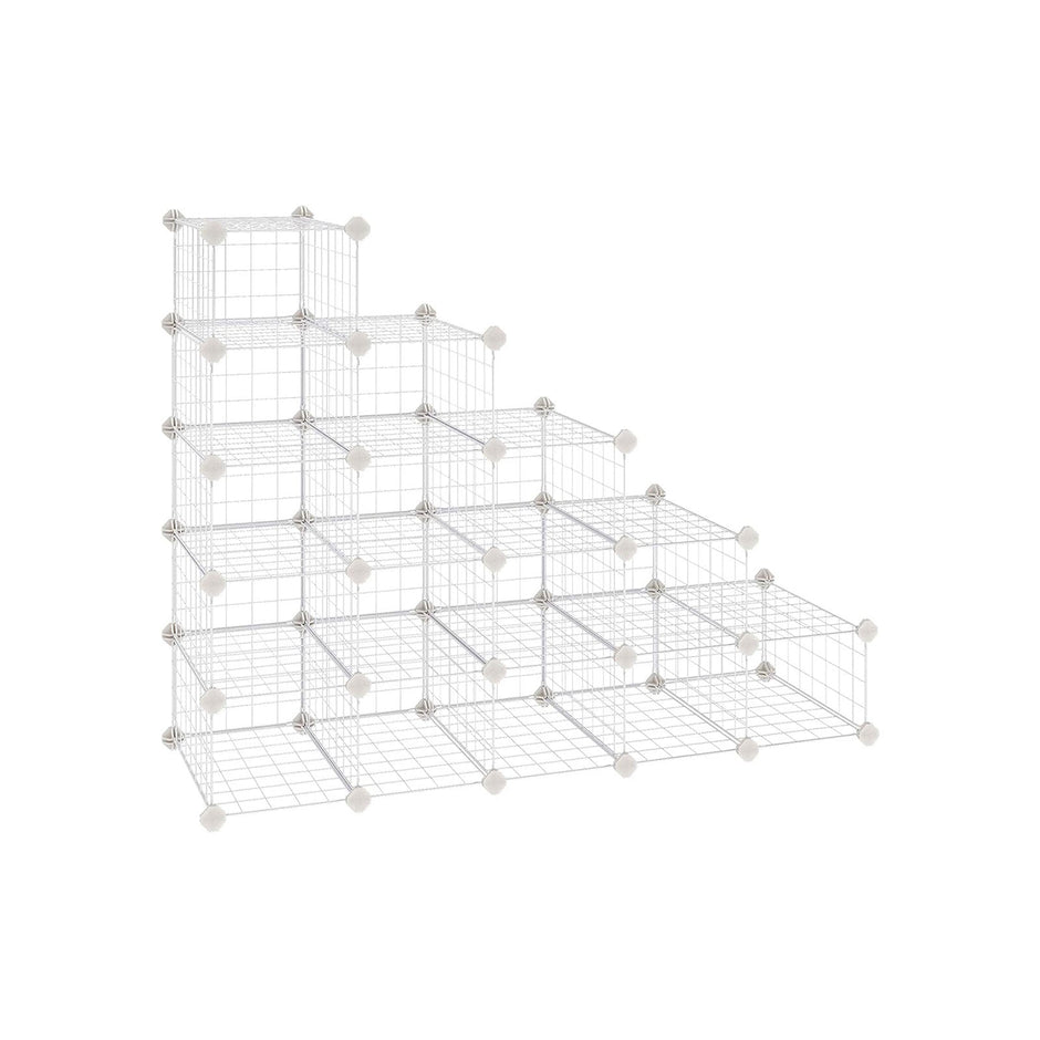 Modular DIY Storage Unit – Metal Wire – White – 16 Cube Design