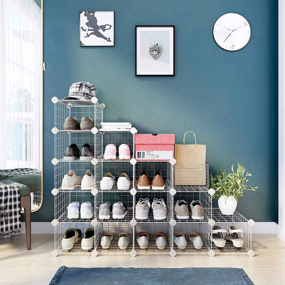 Modular DIY Storage Unit – Metal Wire – White – 16 Cube Design