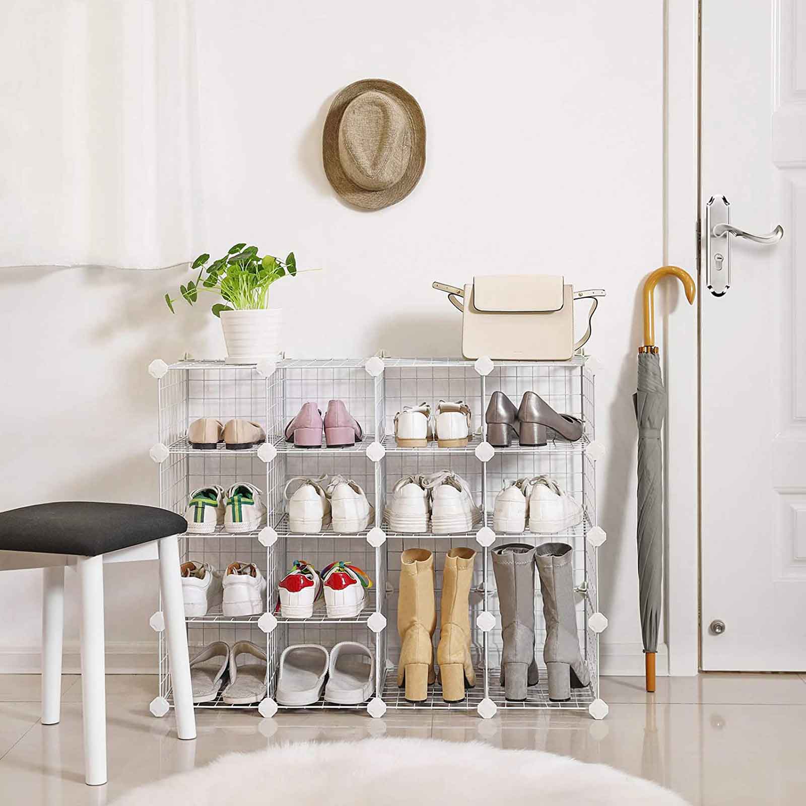 Modular DIY Storage Unit – Metal Wire – White – 16 Cube Design