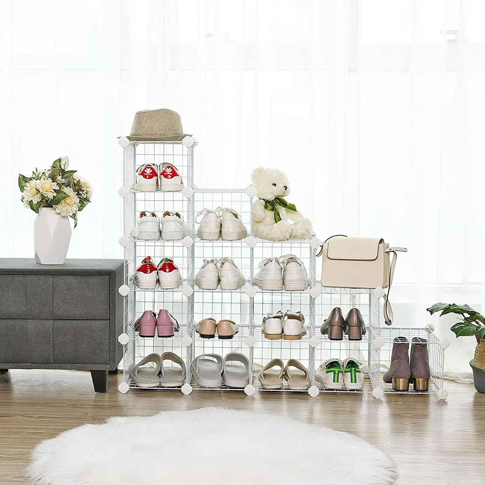Modular DIY Storage Unit – Metal Wire – White – 16 Cube Design