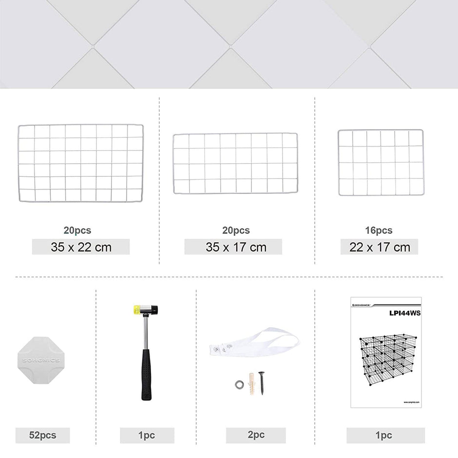 Modular DIY Storage Unit – Metal Wire – White – 16 Cube Design