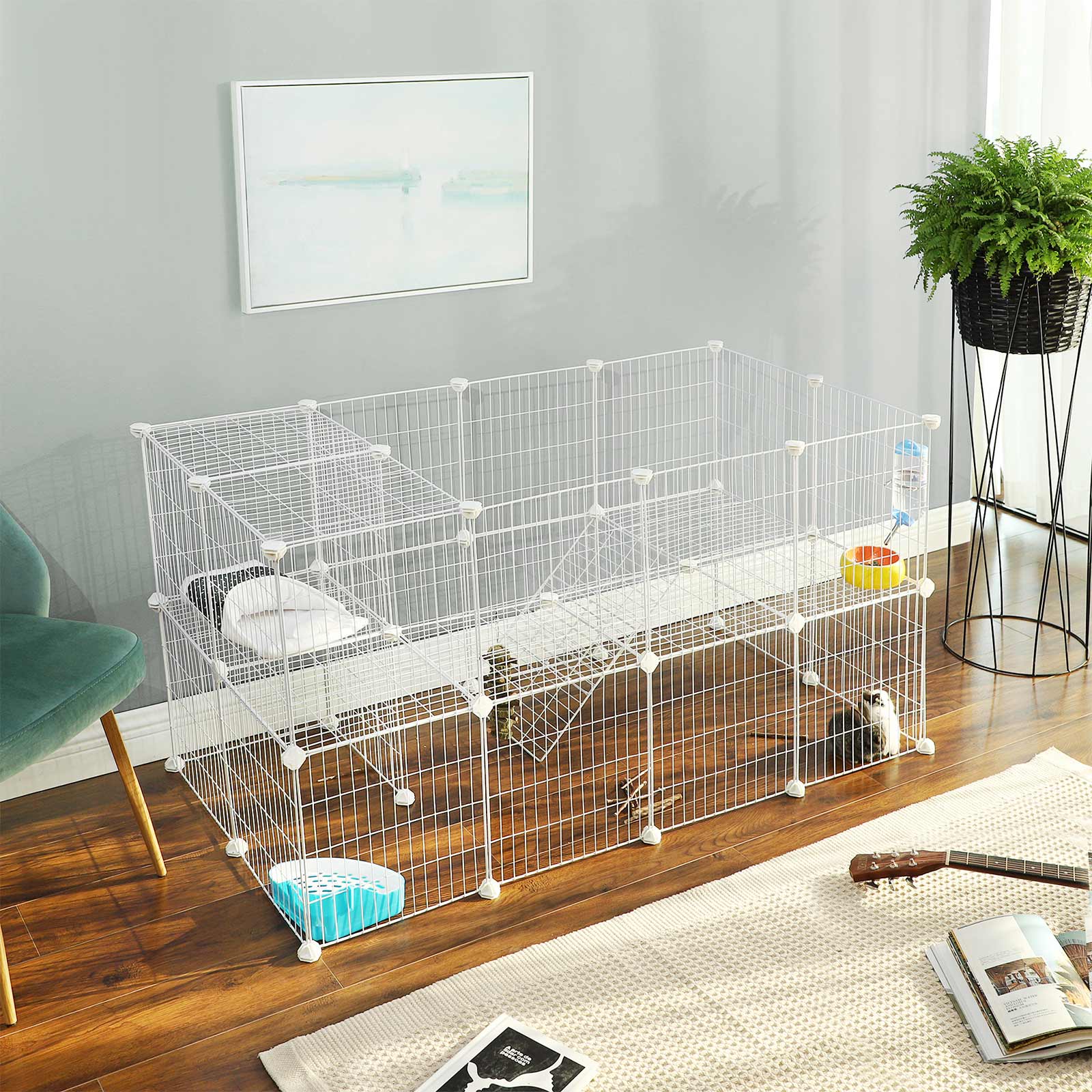 Metal Wire Pet Playpen – Steel – Black – Two-Level Customizable Enclosure for Small Animals