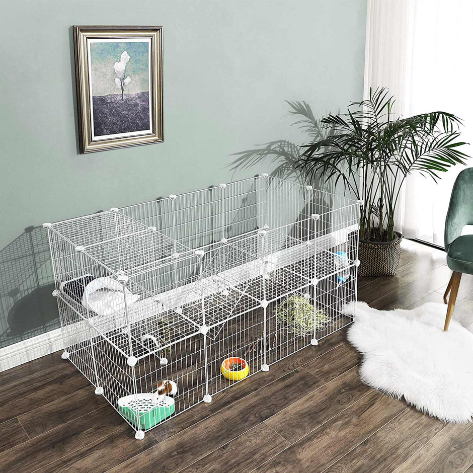 Metal Wire Pet Playpen – Steel – Black – Two-Level Customizable Enclosure for Small Animals