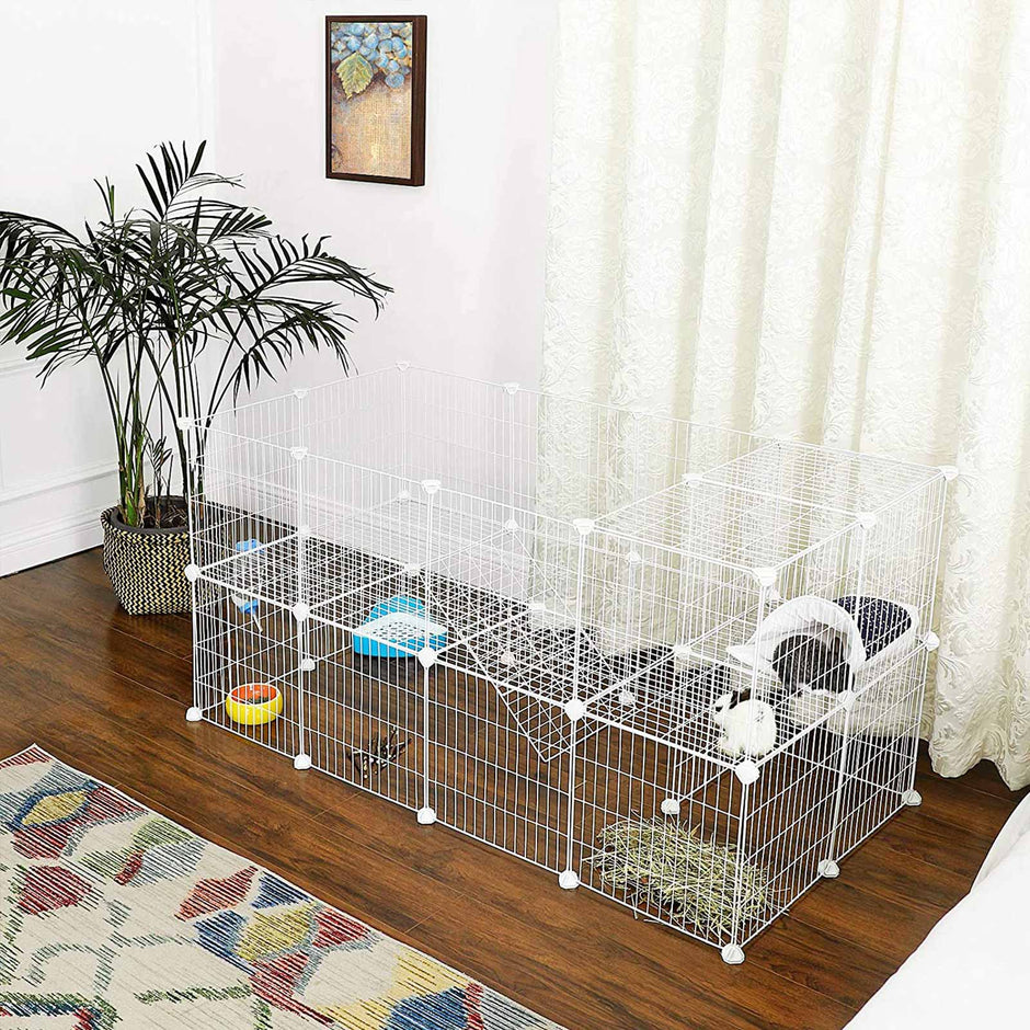 Metal Wire Pet Playpen – Steel – Black – Two-Level Customizable Enclosure for Small Animals