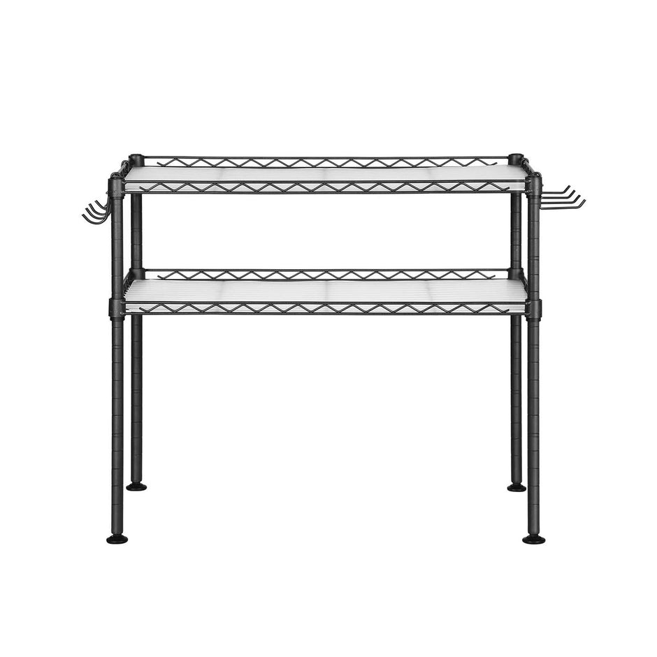 Microwave Oven Rack – Metal – Charcoal Grey – 2-Tier with Adjustable Shelves and Hooks