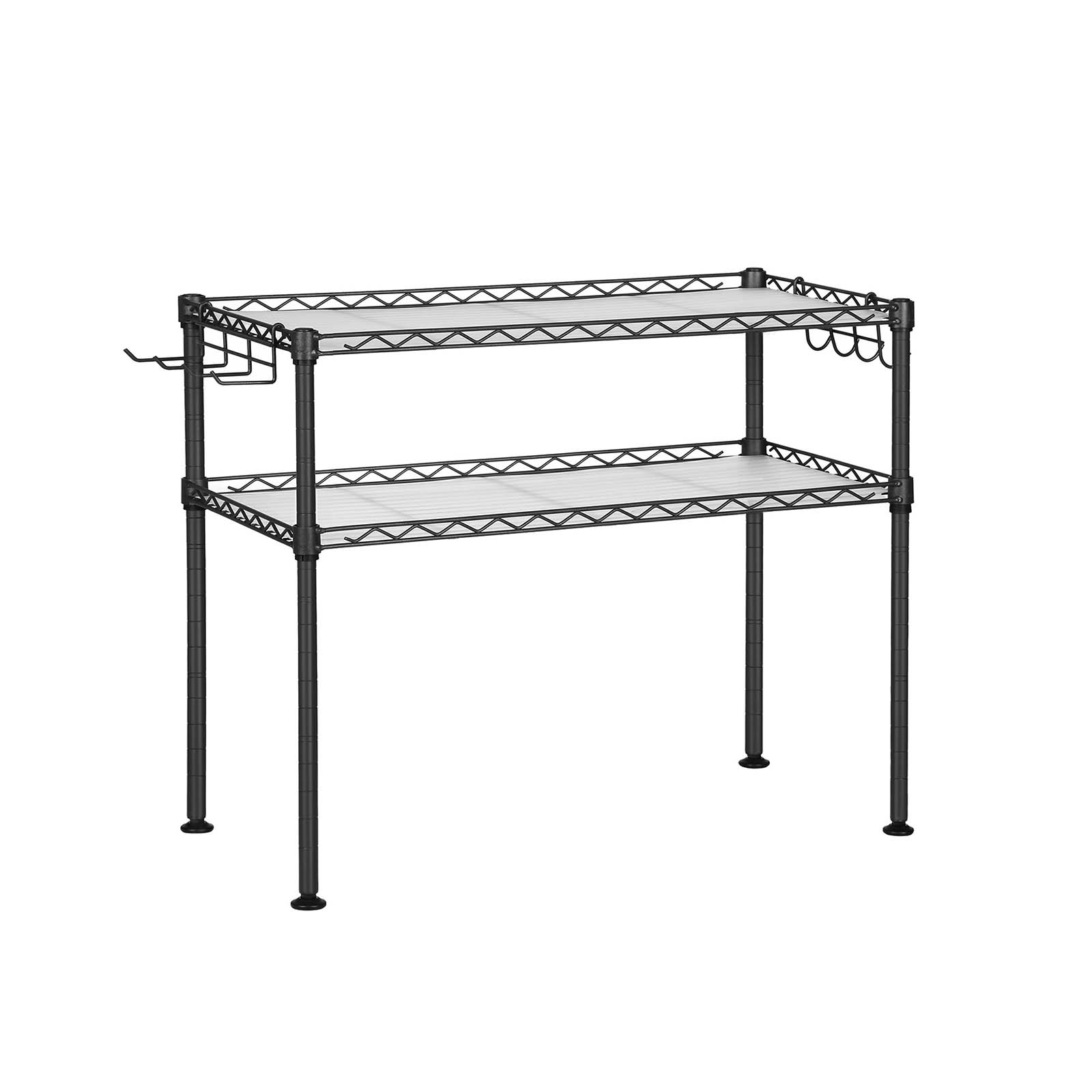 Microwave Oven Rack – Metal – Charcoal Grey – 2-Tier with Adjustable Shelves and Hooks