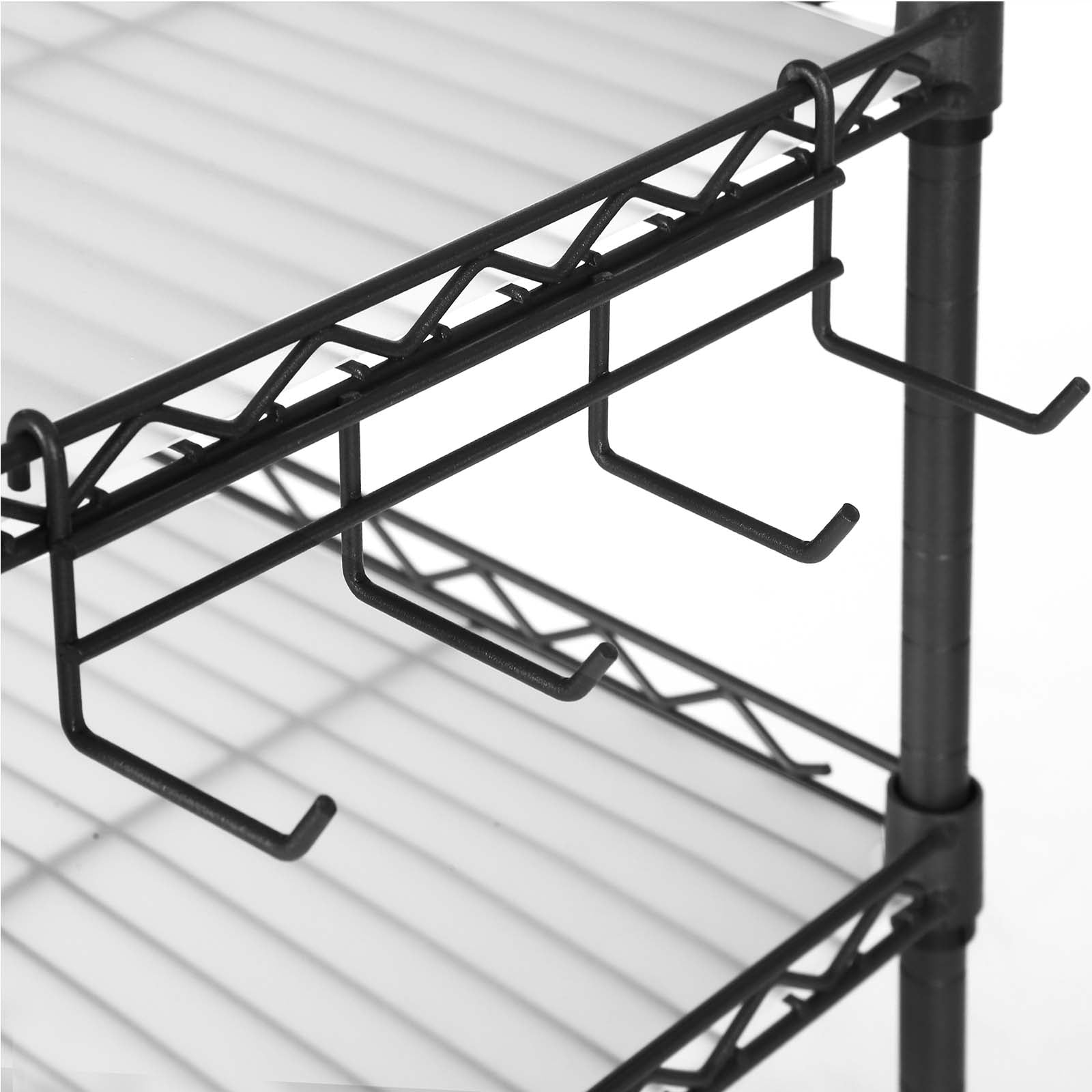Microwave Oven Rack – Metal – Charcoal Grey – 2-Tier with Adjustable Shelves and Hooks