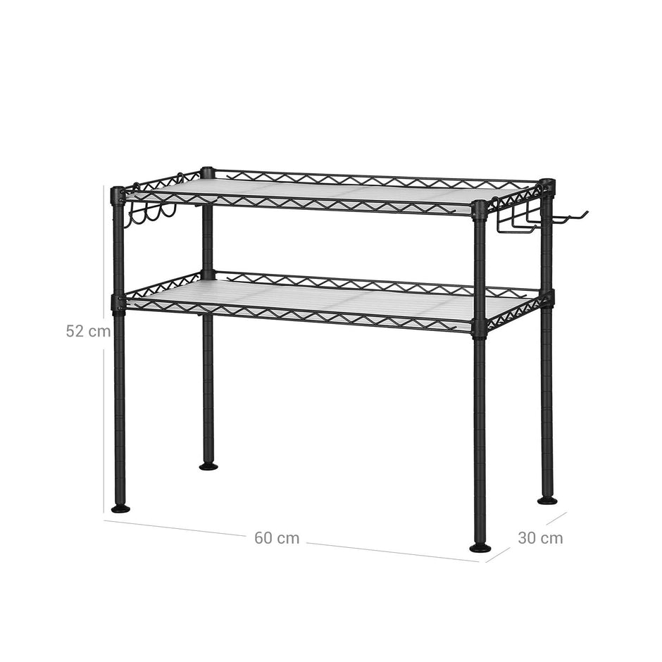 Microwave Oven Rack – Metal – Charcoal Grey – 2-Tier with Adjustable Shelves and Hooks
