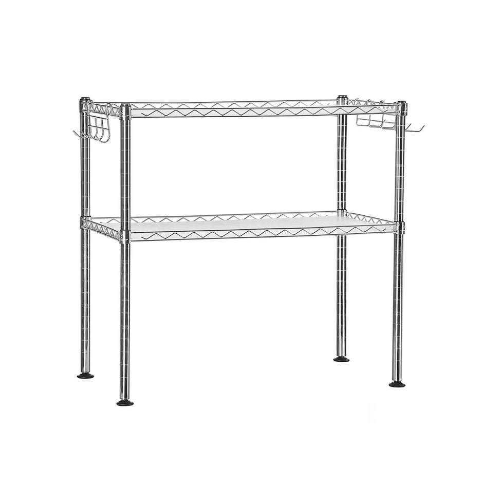 Microwave Oven Rack – Metal – Charcoal Grey – 2-Tier with Adjustable Shelves and Hooks