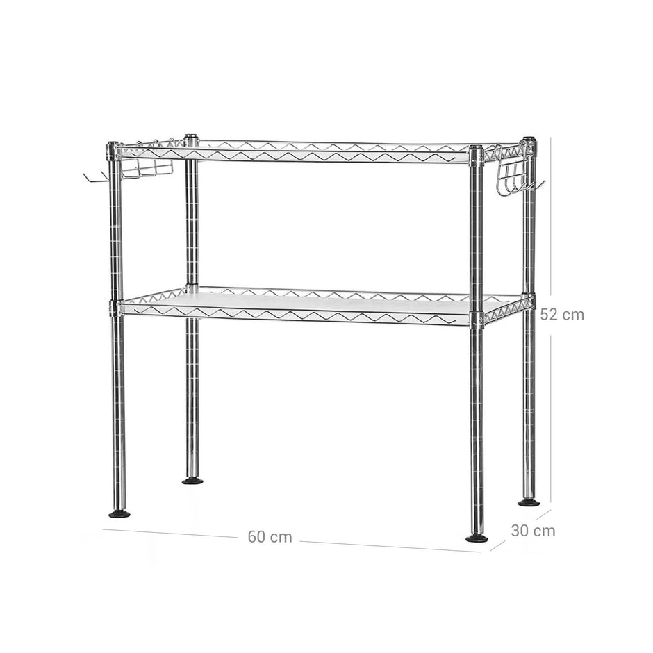 Microwave Oven Rack – Metal – Charcoal Grey – 2-Tier with Adjustable Shelves and Hooks