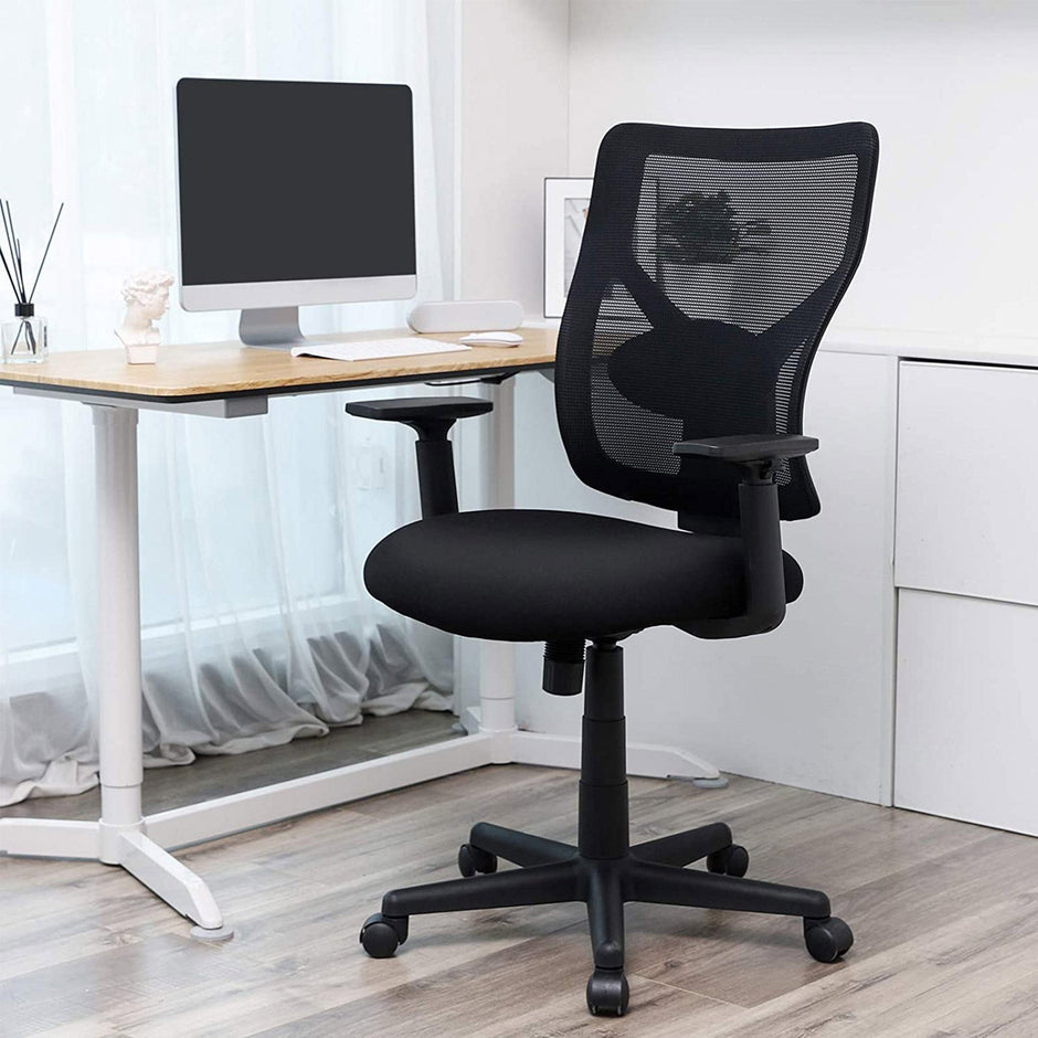 Mid-back Office Chair – Mesh – Black – Ergonomic with Adjustable Lumbar Support and Armrests