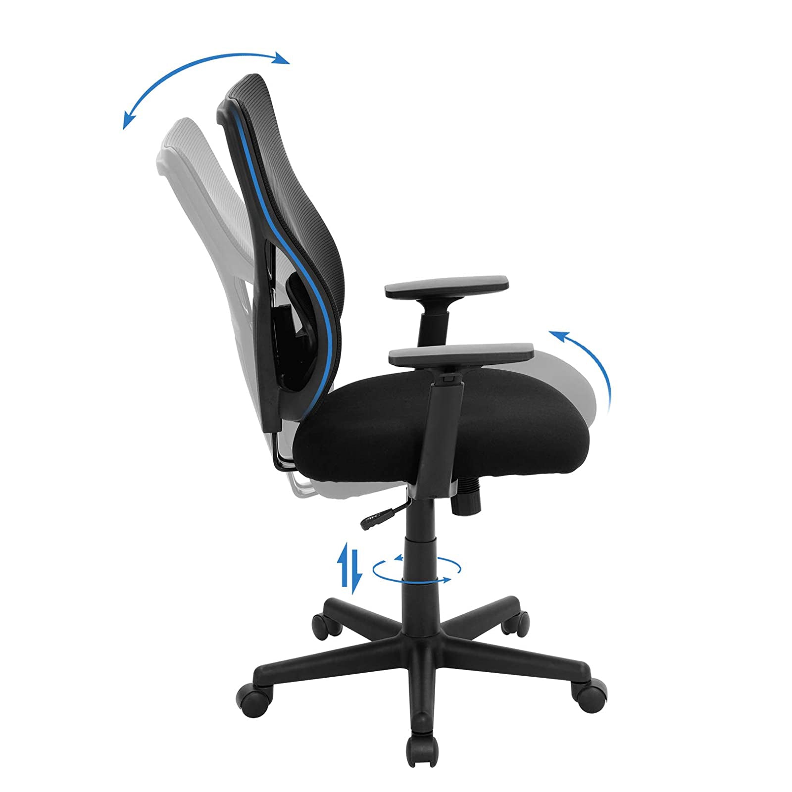 Mid-back Office Chair – Mesh – Black – Ergonomic with Adjustable Lumbar Support and Armrests