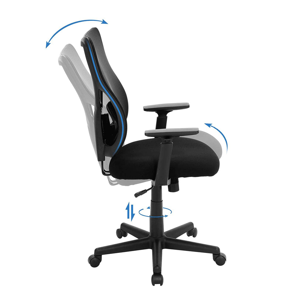 Mid-back Office Chair – Mesh – Black – Ergonomic with Adjustable Lumbar Support and Armrests