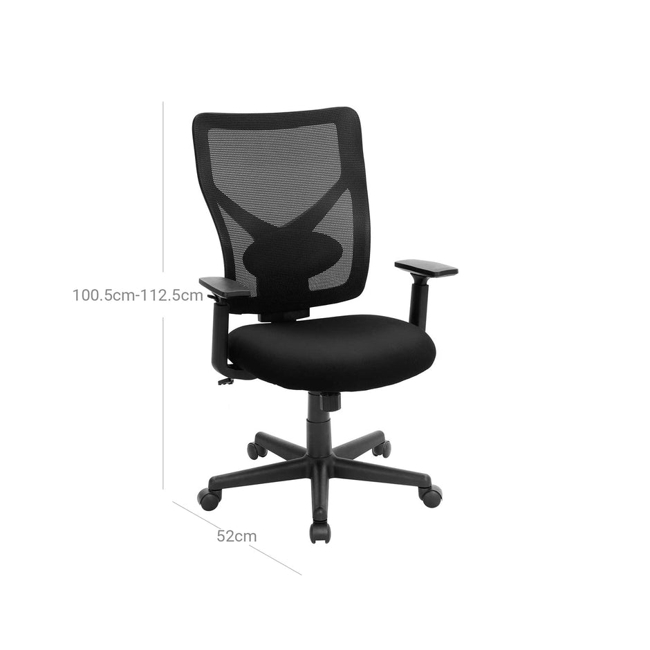 Mid-back Office Chair – Mesh – Black – Ergonomic with Adjustable Lumbar Support and Armrests