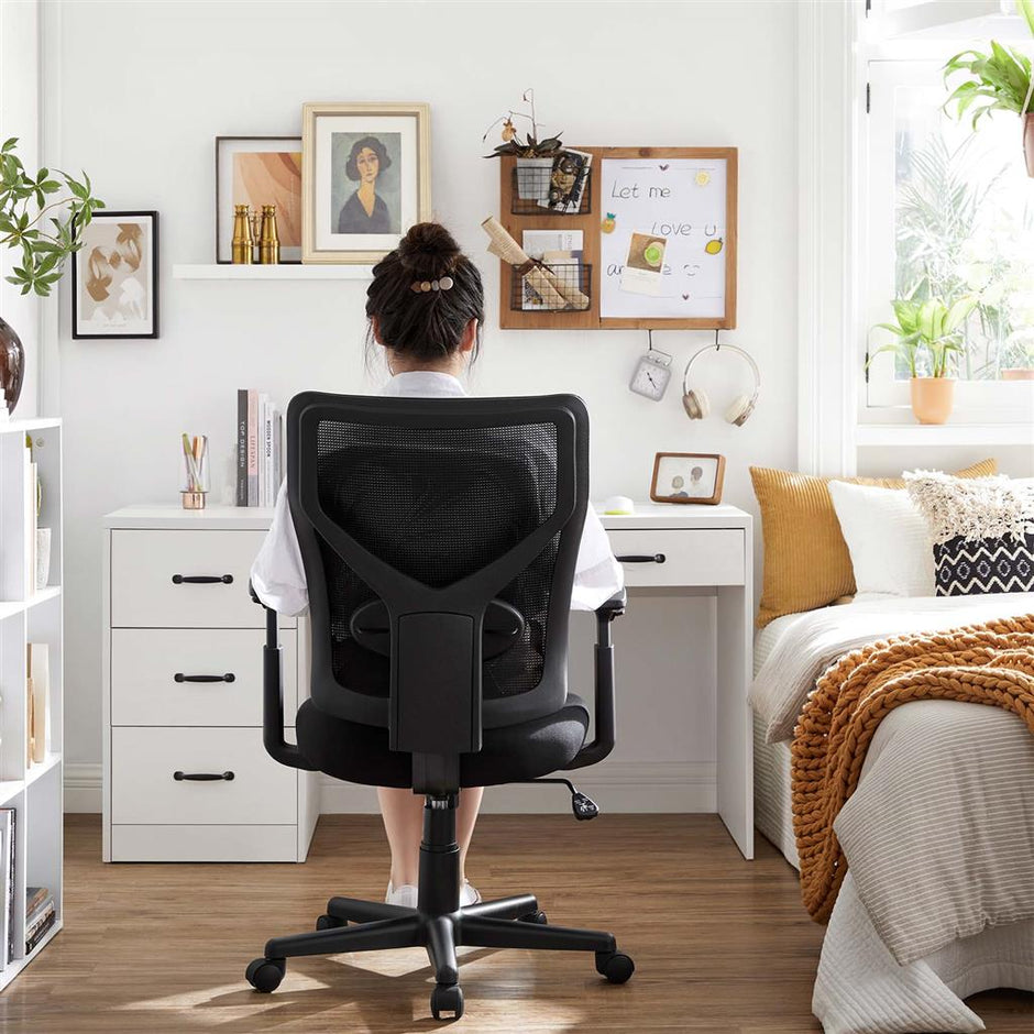 Mid-back Office Chair – Mesh – Black – Swivel with Adjustable Lumbar Support and Armrests