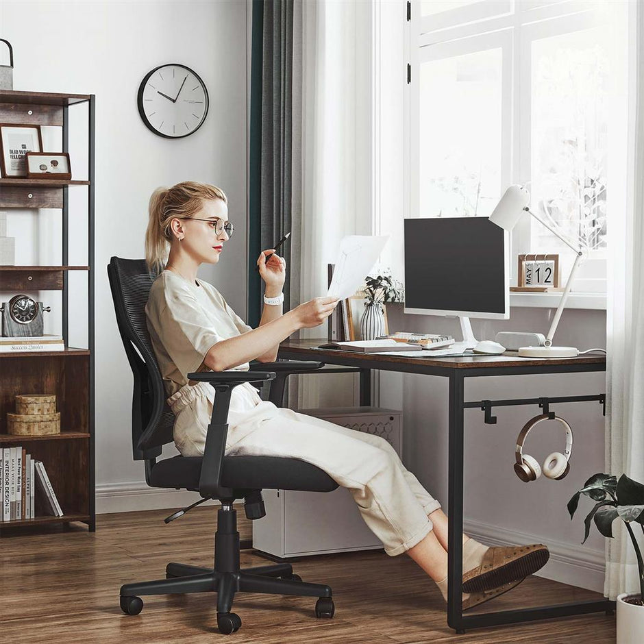 Mid-back Office Chair – Mesh – Black – Swivel with Adjustable Lumbar Support and Armrests