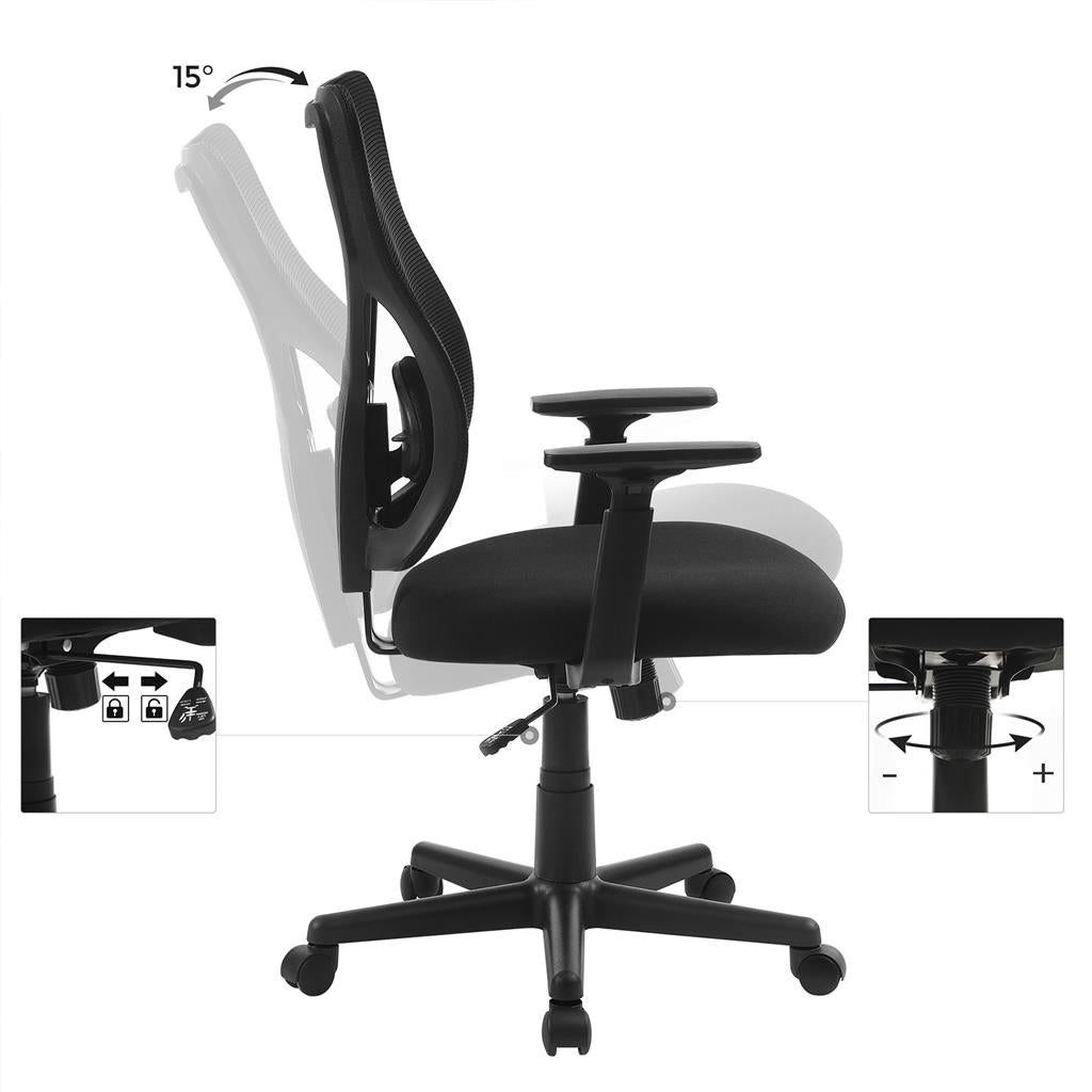 Mid-back Office Chair – Mesh – Black – Swivel with Adjustable Lumbar Support and Armrests
