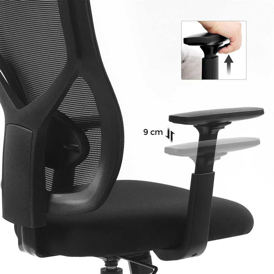 Mid-back Office Chair – Mesh – Black – Swivel with Adjustable Lumbar Support and Armrests