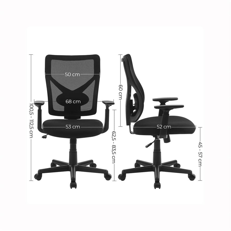 Mid-back Office Chair – Mesh – Black – Swivel with Adjustable Lumbar Support and Armrests