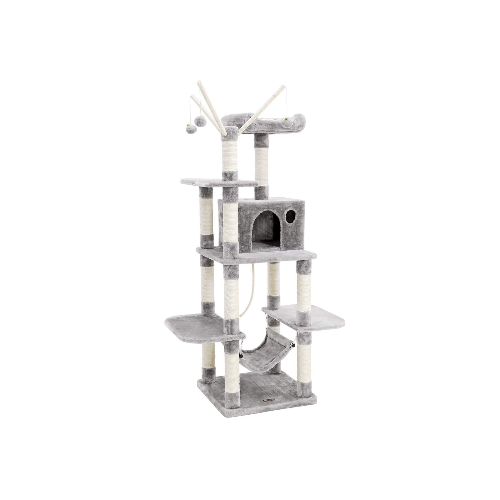Cat Tree – Wood – Light Grey – Hammock and Scratching Post
