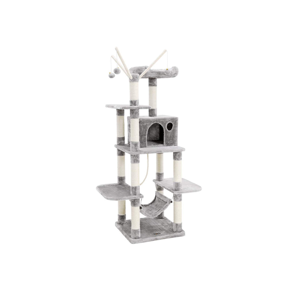 Cat Tree – Wood – Light Grey – Hammock and Scratching Post