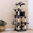 Cat Tree – Engineered Wood – Grey – Multi-Level with Hammock and Scratching Post