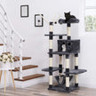 Cat Tree – Engineered Wood – Grey – Multi-Level with Hammock and Scratching Post