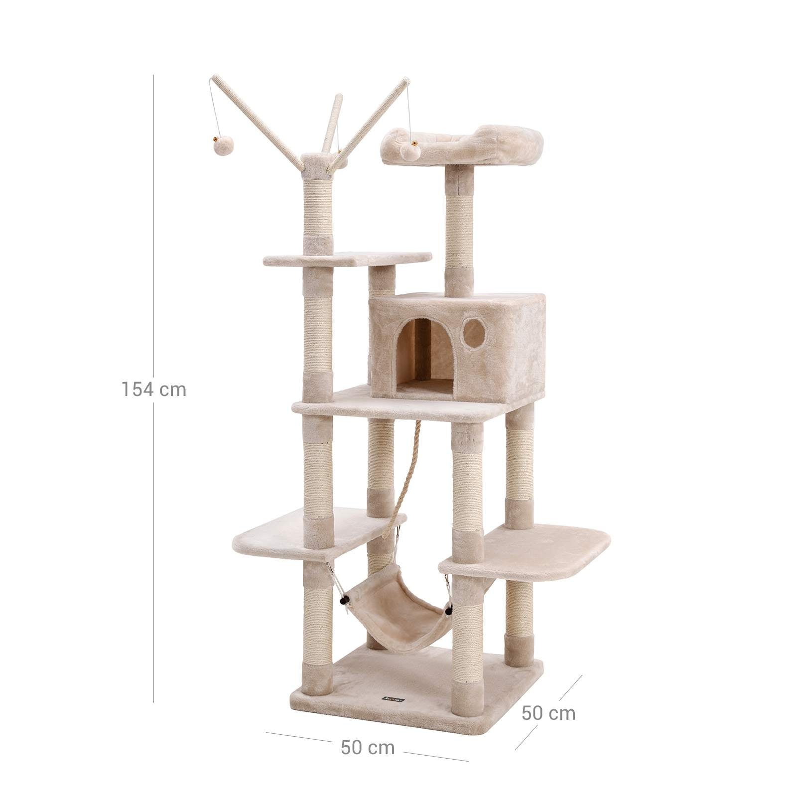 Cat Tree – Engineered Wood – Grey – Multi-Level with Hammock and Scratching Post