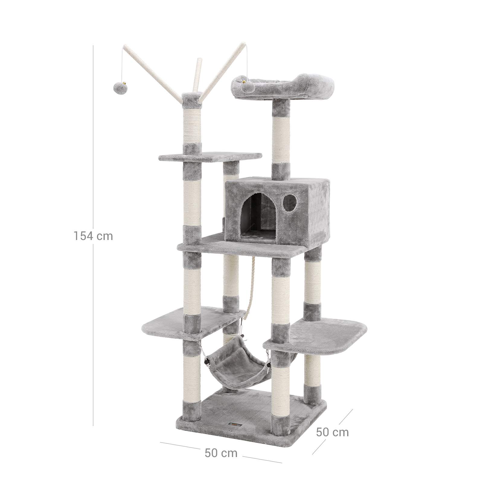 Cat Tree – Wood – Light Grey – Hammock and Scratching Post