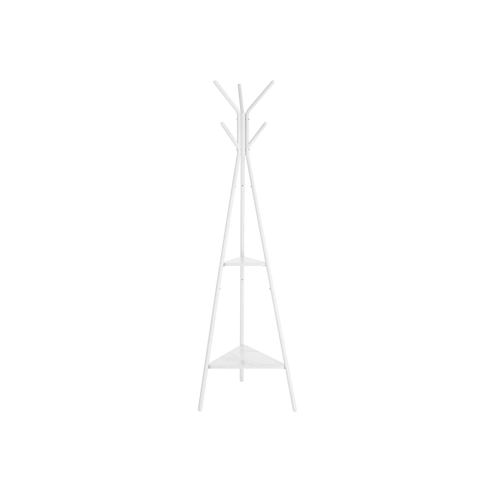 Coat Rack Stand – Faux Marble – White – Minimalist Design with 2 Shelves