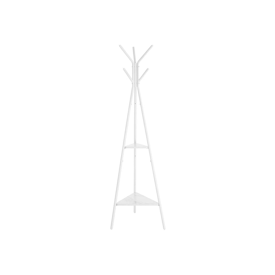 Coat Rack Stand – Faux Marble – White – Minimalist Design with 2 Shelves