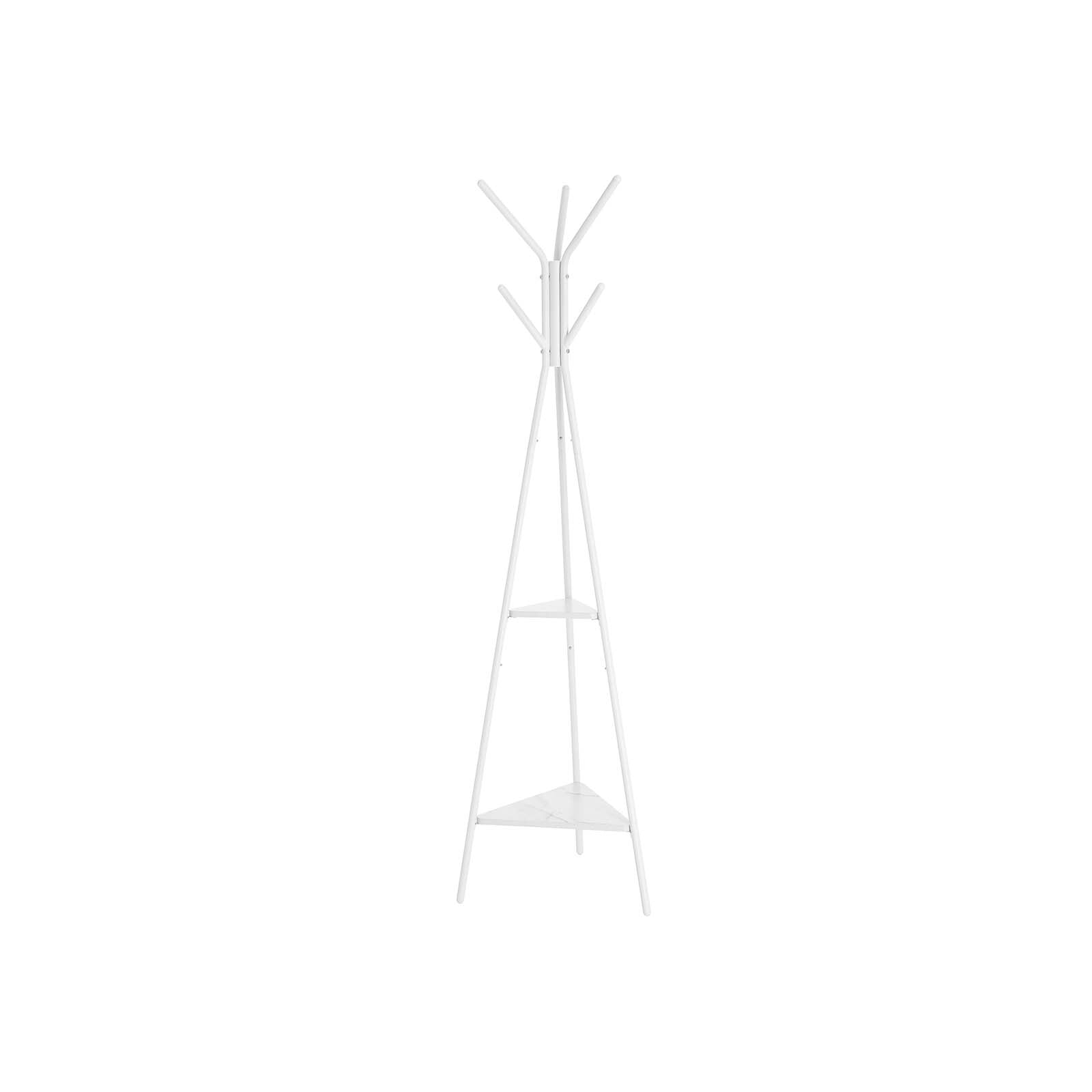 Coat Rack Stand – Faux Marble – White – Minimalist Design with 2 Shelves