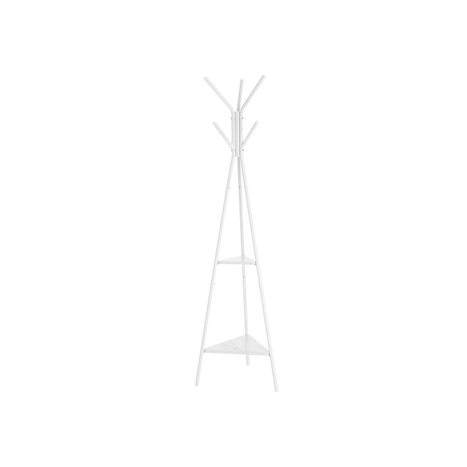 Coat Rack Stand – Faux Marble – White – Minimalist Design with 2 Shelves