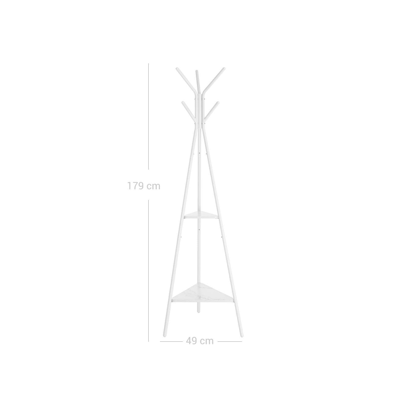 Coat Rack Stand – Faux Marble – White – Minimalist Design with 2 Shelves