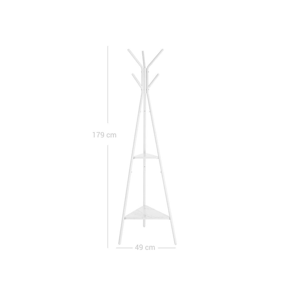 Coat Rack Stand – Faux Marble – White – Minimalist Design with 2 Shelves