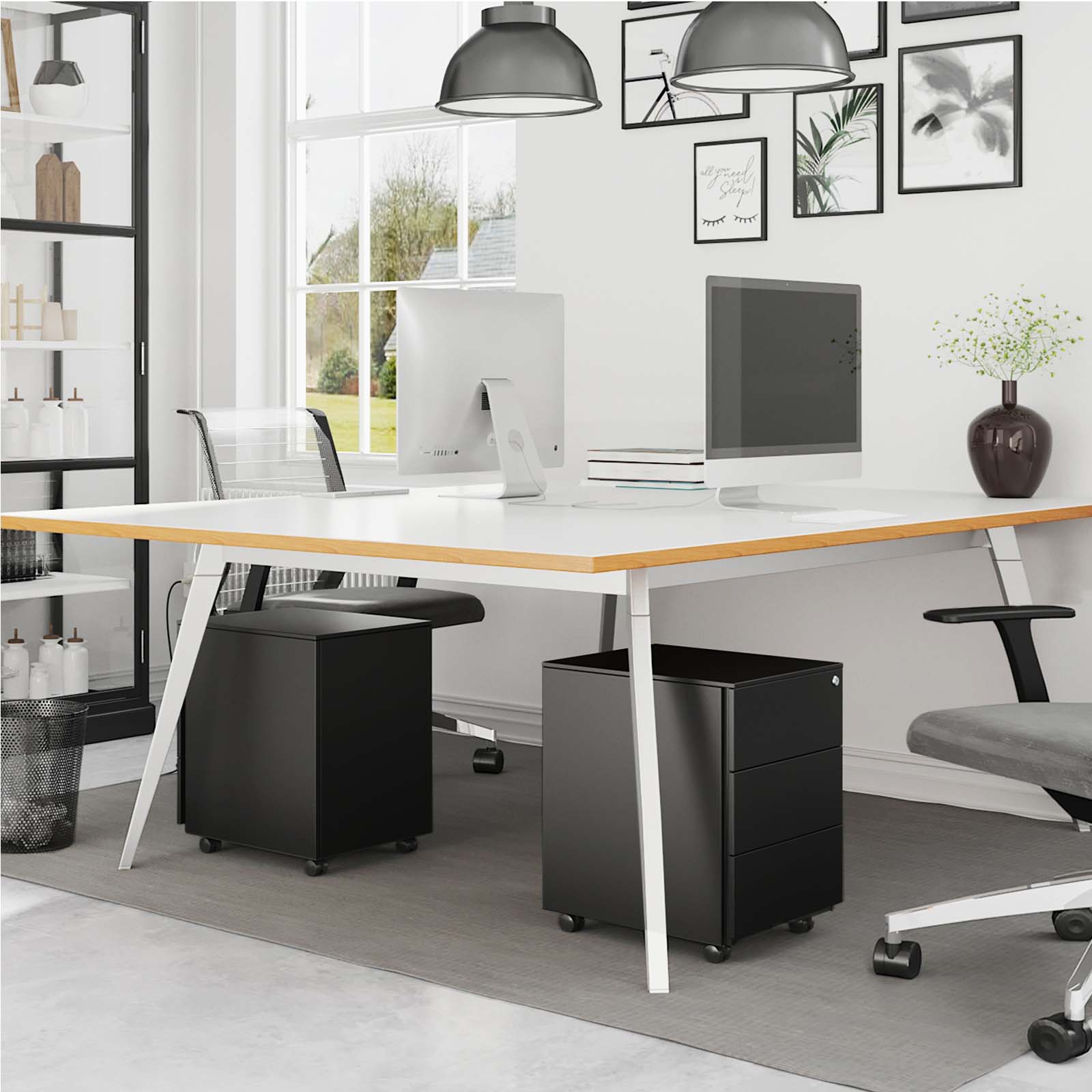 Mobile File Cabinet – Metal – Matte Black – Lockable with 3 Drawers